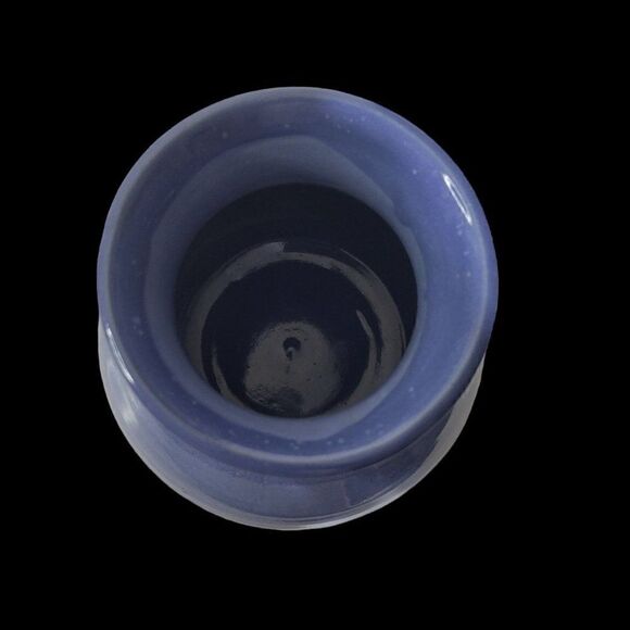 Signed Artisan Crafted Banded Blue Fade Pottery Vase - Picture 7 of 8